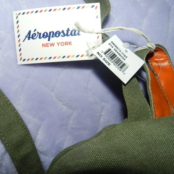 Aeropostale 18" Logo Canvas Backpack Olive Green Orange Leather NEW/NWT - Picture 2 of 15